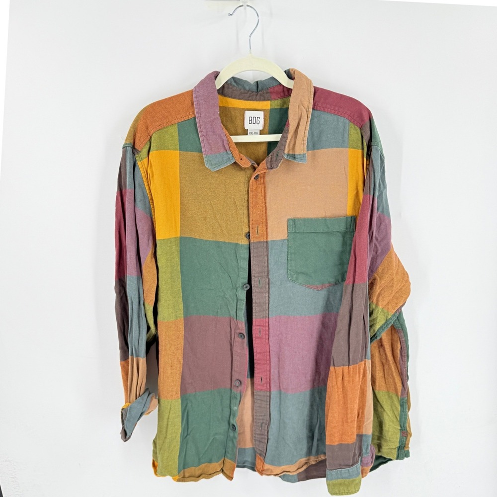 BDG Flannel Shirt Multicolor XXL Colorblock Plaid Oversized Urban Outfitters